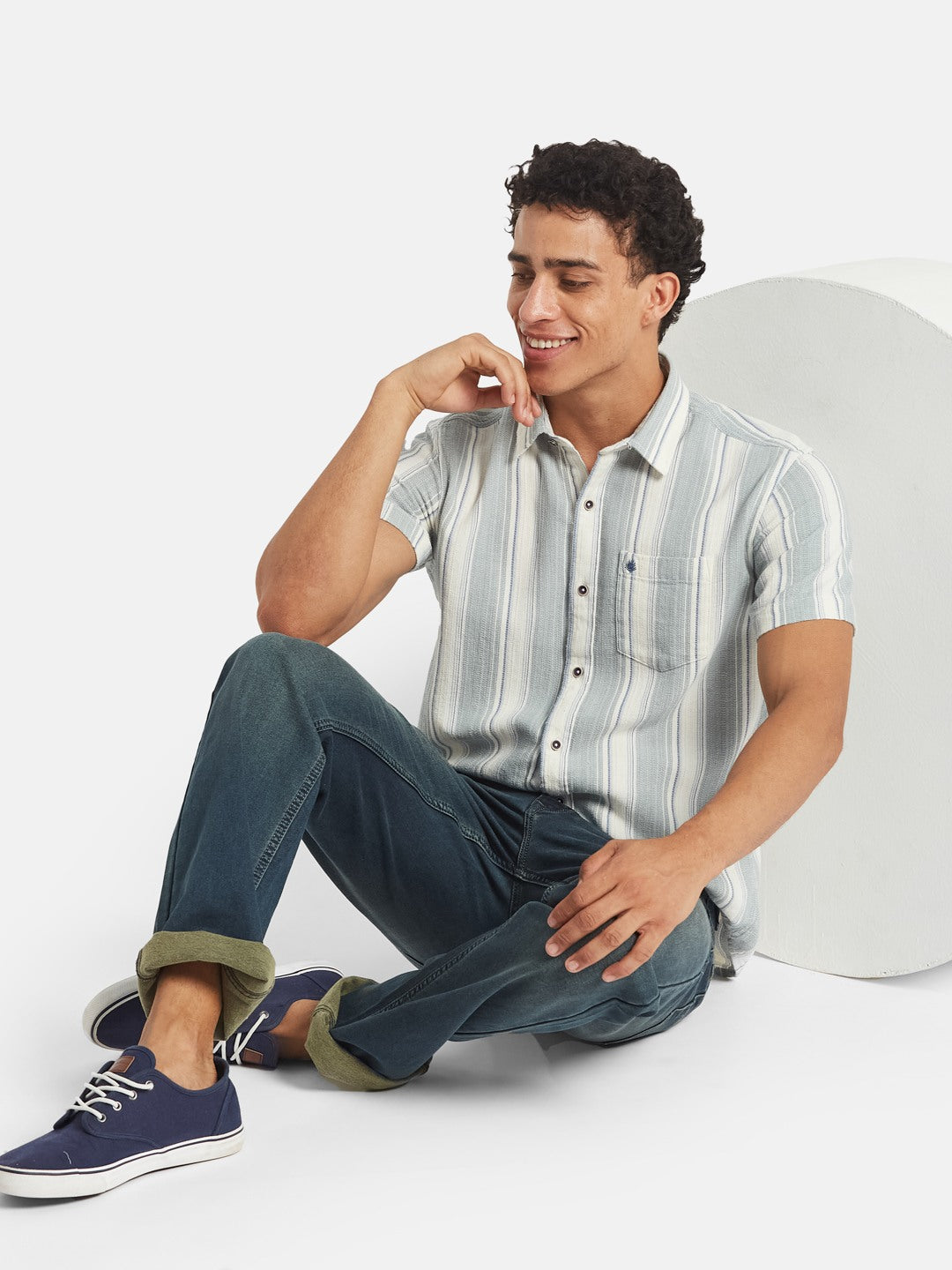 METTLE SS25 Vertical Striped Spread Collar Cotton Casual Shirt