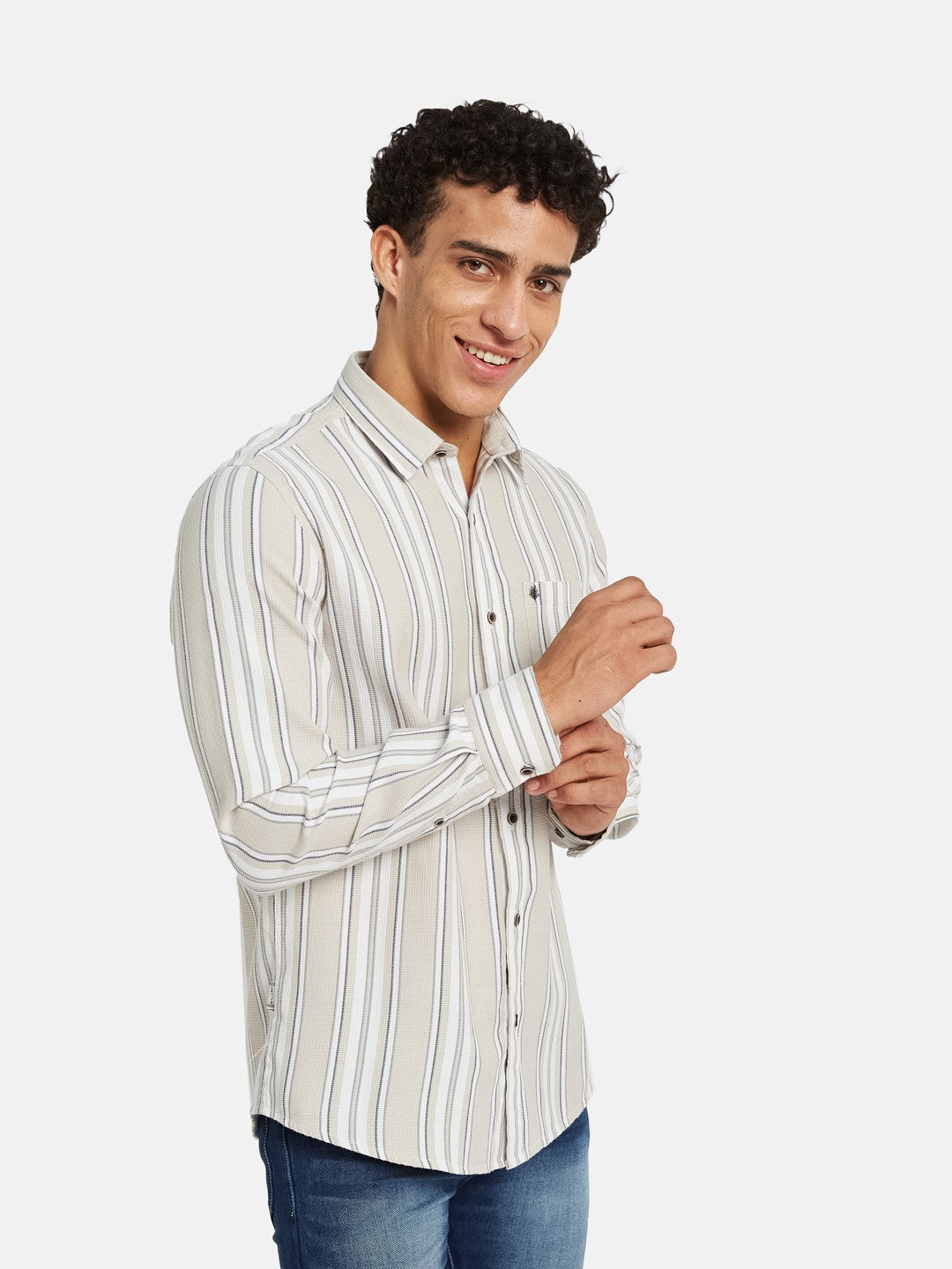 METTLE Men Vertical Striped Spread Collar Cotton Casual Shirt