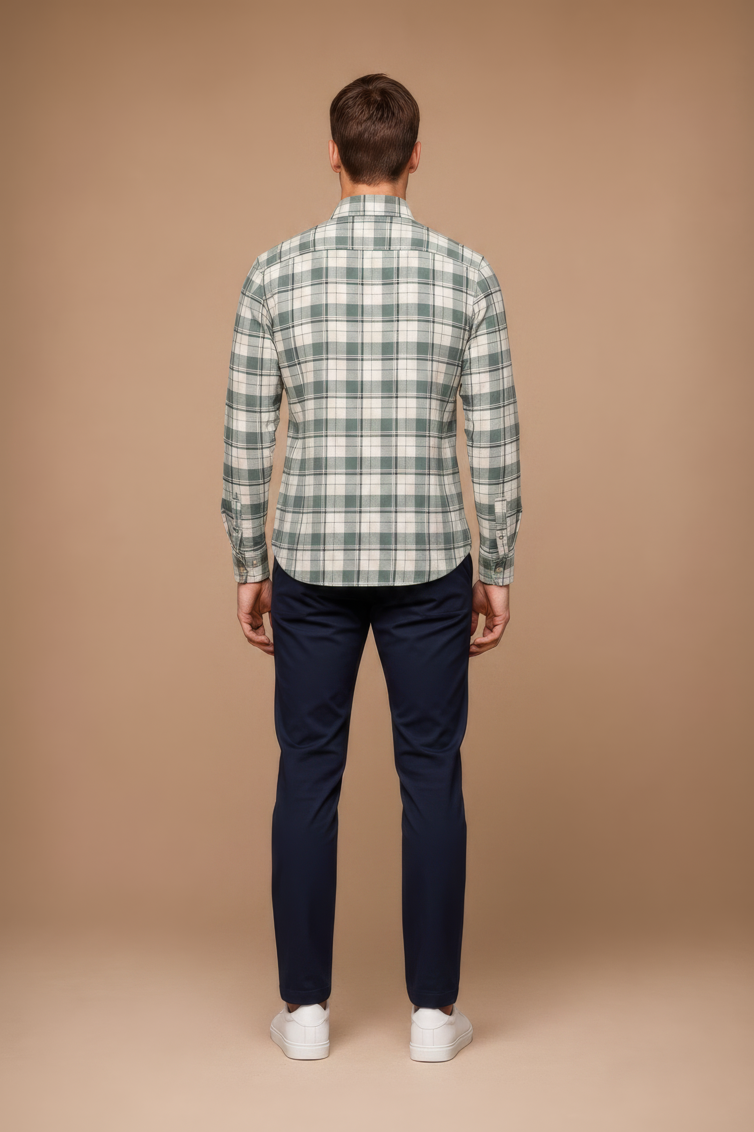 Men’s Fern Green Check Oxford Cotton Full-Sleeve Shirt