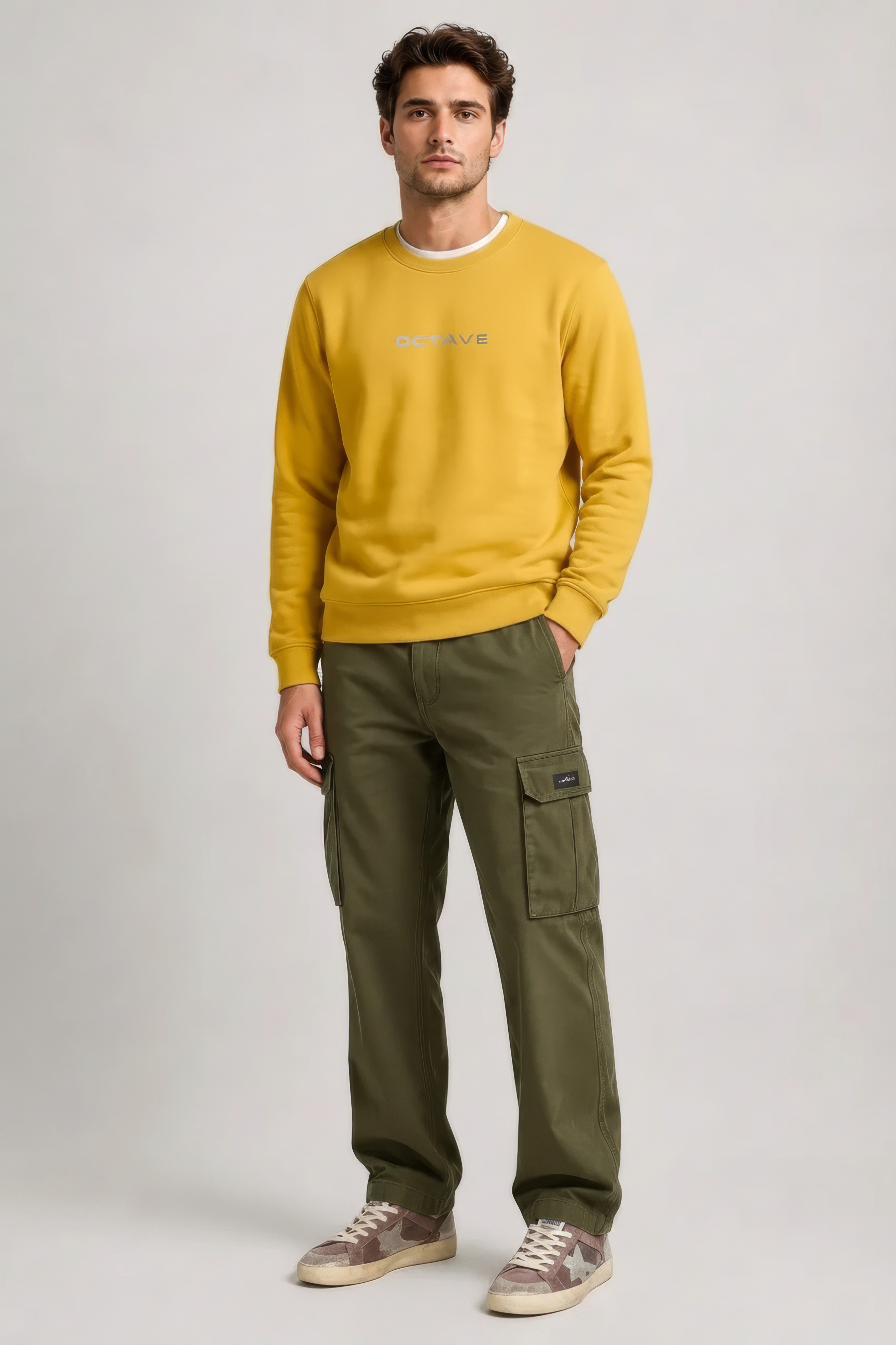 Men’s Premium Mustard Crew Neck Cotton Fleece Sweatshirt