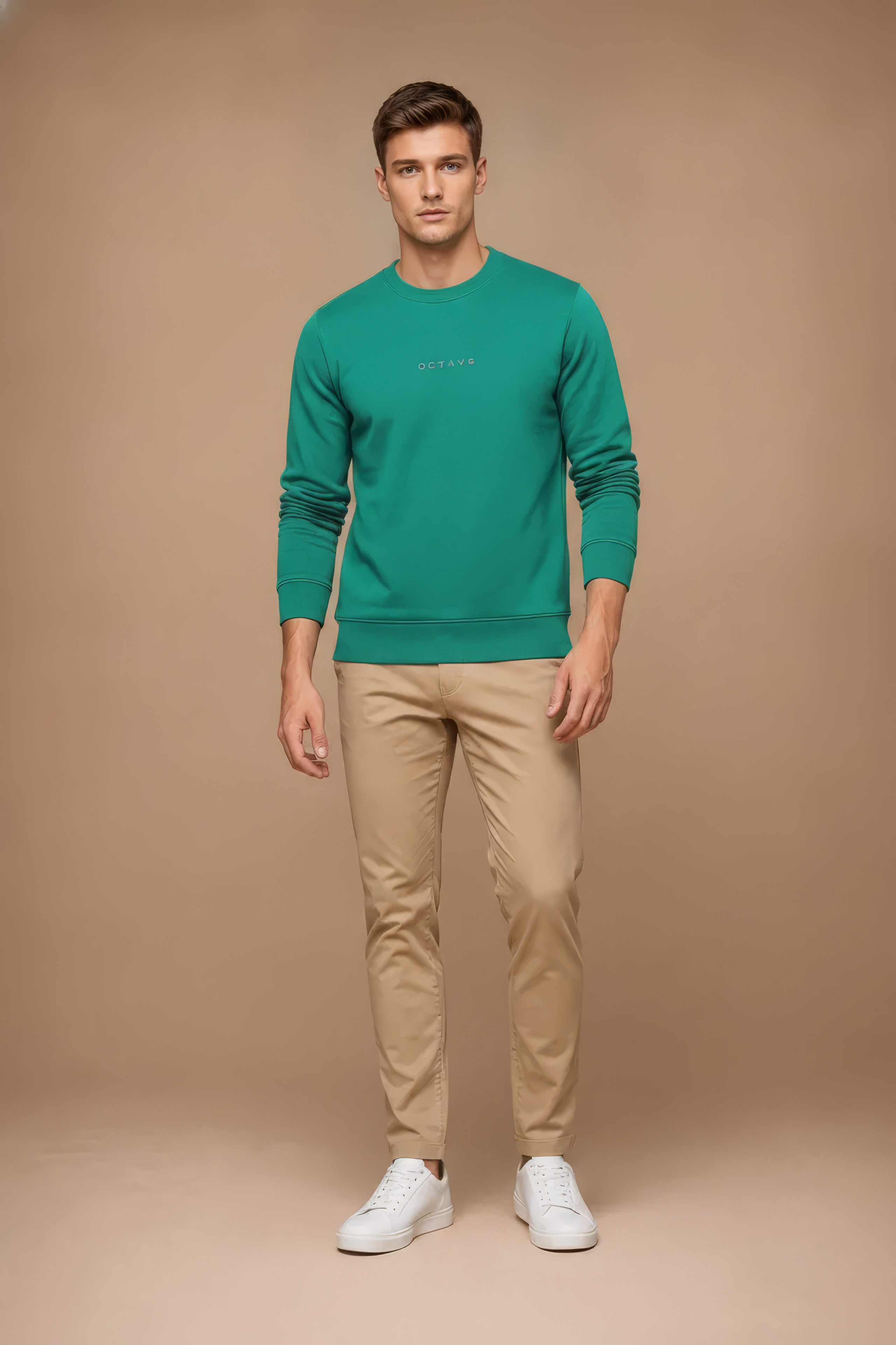 Men’s Premium Green Crew Neck Cotton Fleece Sweatshirt