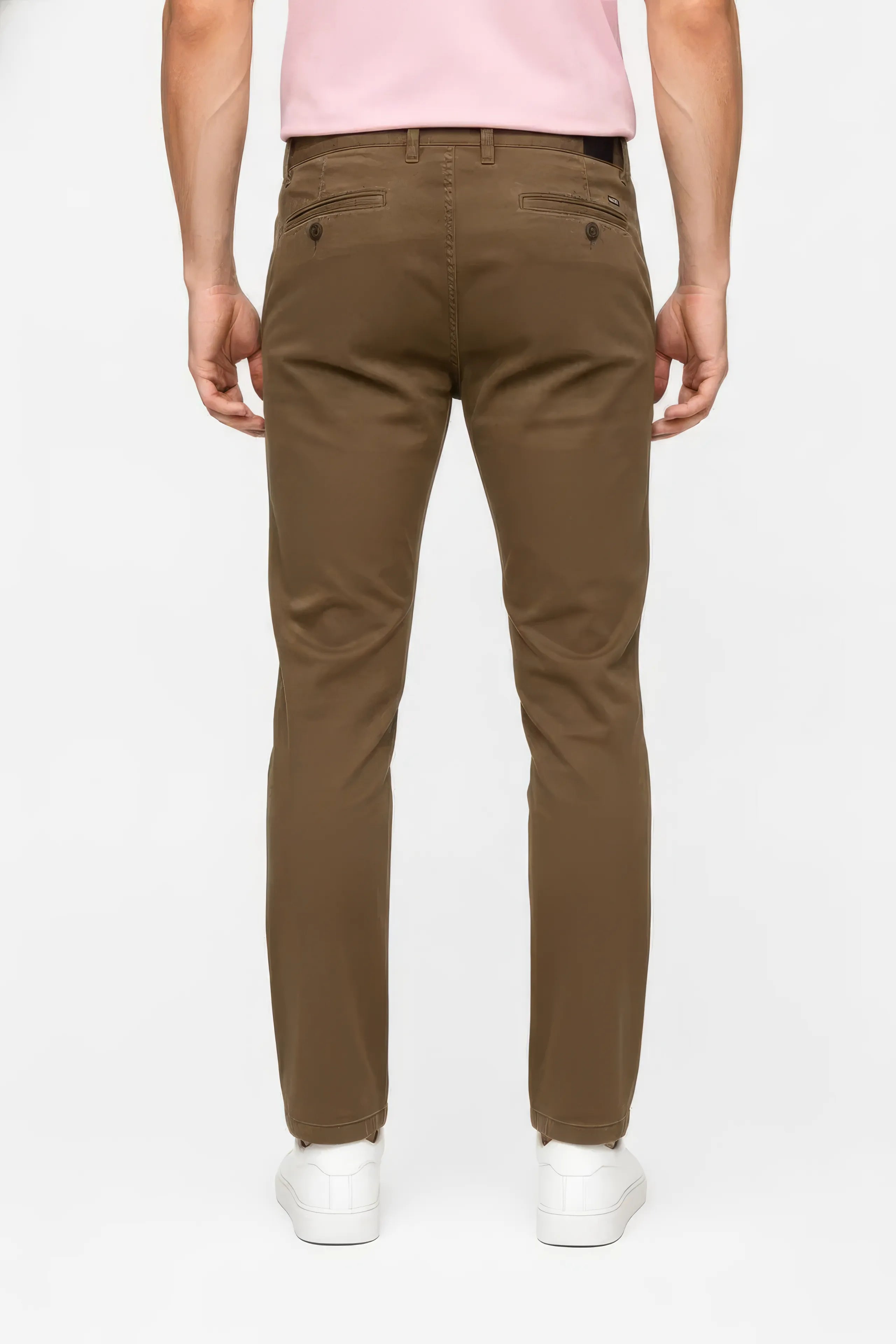 Men Coffee Mid-Rise Cotton Trousers