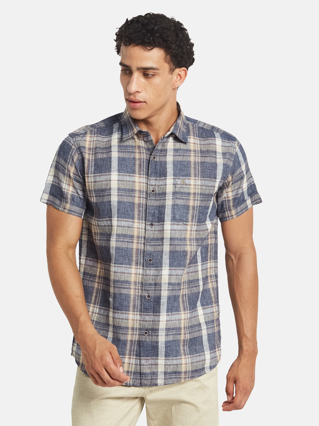 METTLE SS25 Checked Spread Collar Cotton Casual Shirt