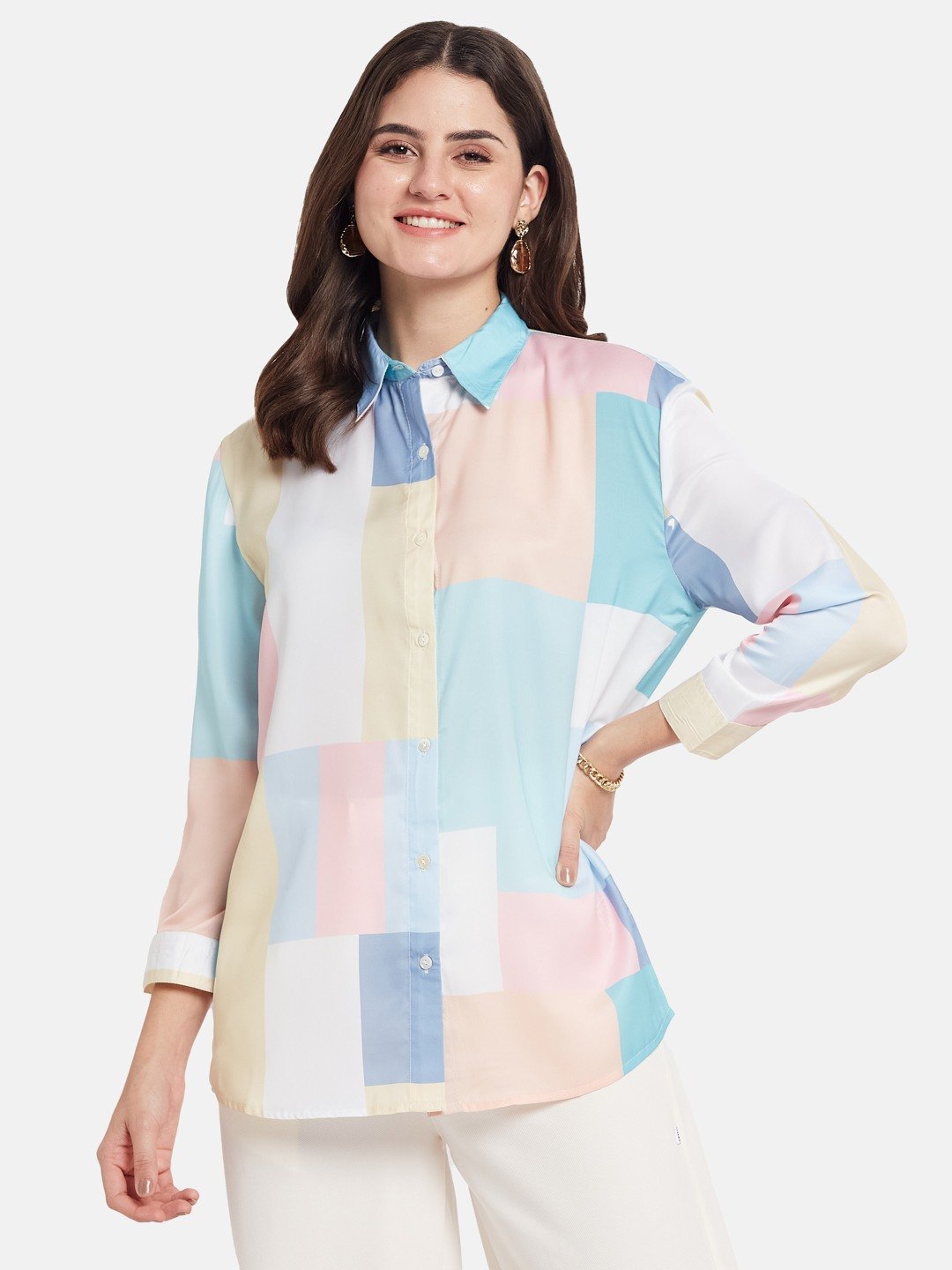 METTLE Women Checked Spread Collar Relaxed Fit Casual Shirt