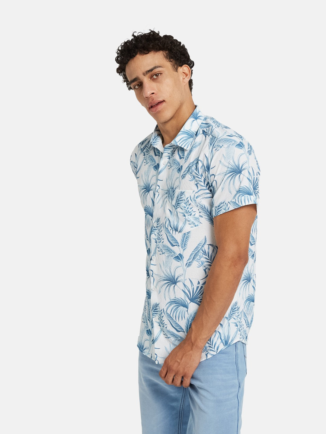 METTLE Men Floral Printed Spread Collar Cotton Casual Shirt