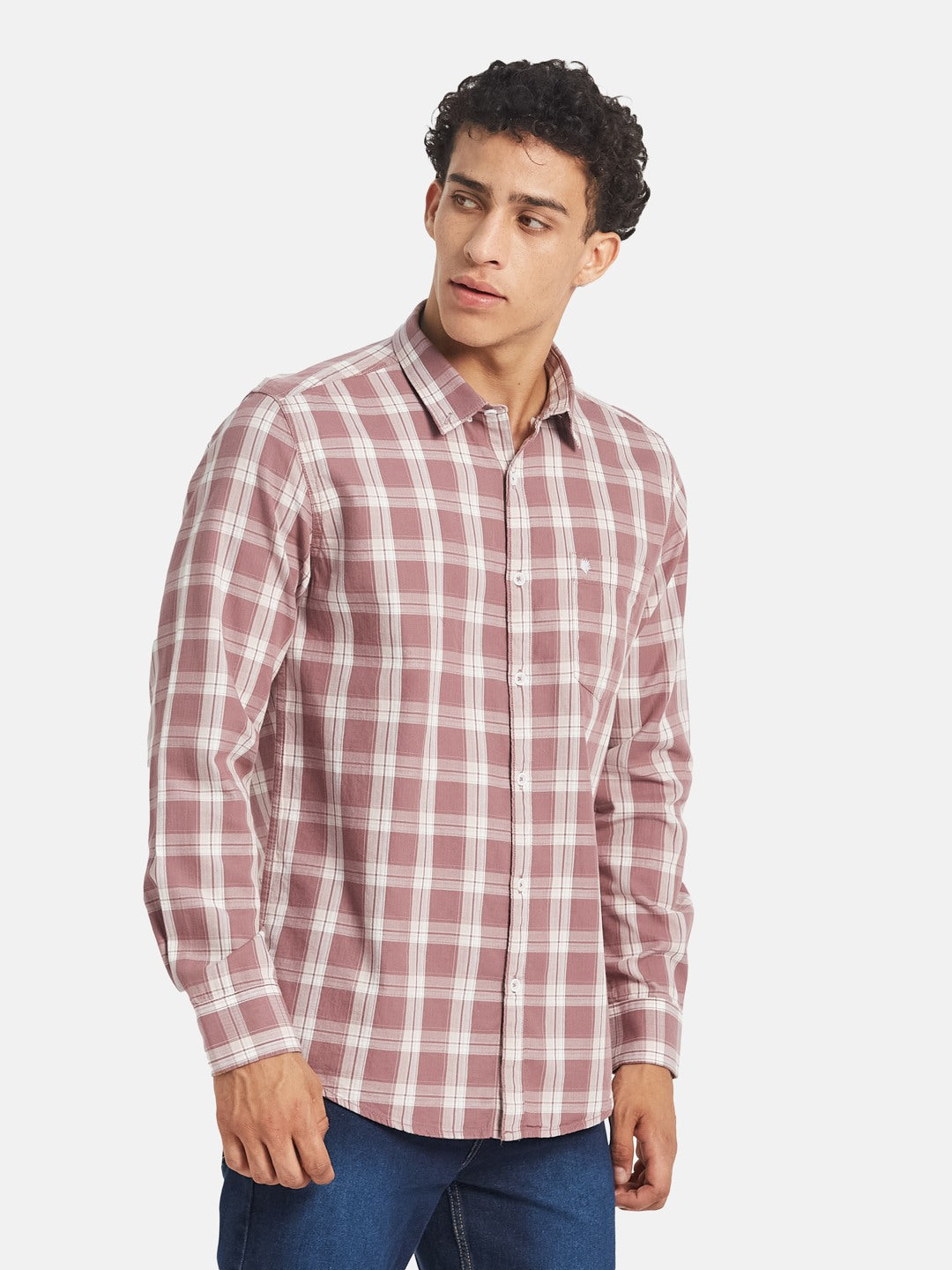 METTLE SS25 Checked Spread Collar Cotton Casual Shirt