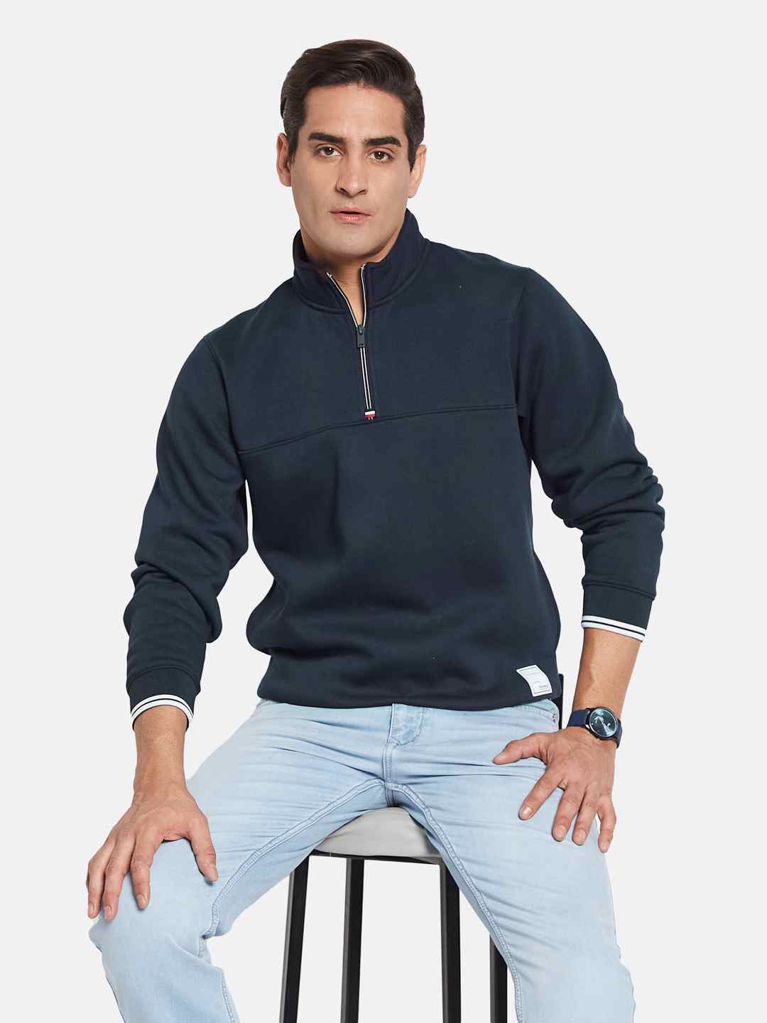 Octave Men Long Sleeves Mandarin Collar Front-Open Sweatshirt