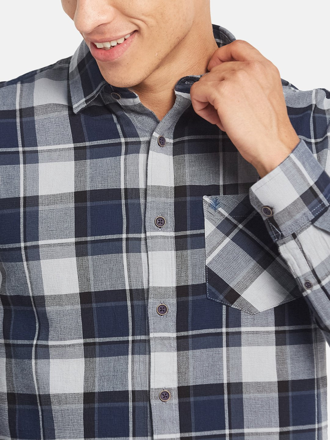 METTLE Men Tartan Checked Spread Collar Cotton Casual Shirt