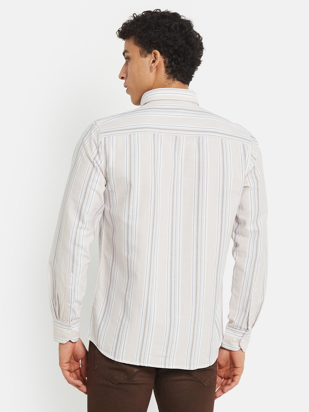 METTLE Men Vertical Striped Spread Collar Cotton Casual Shirt