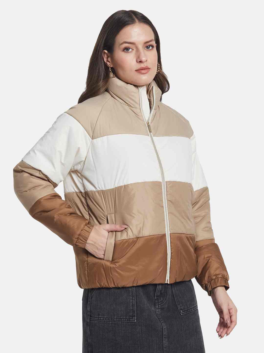 METTLE Women Colourblocked Padded Jacket