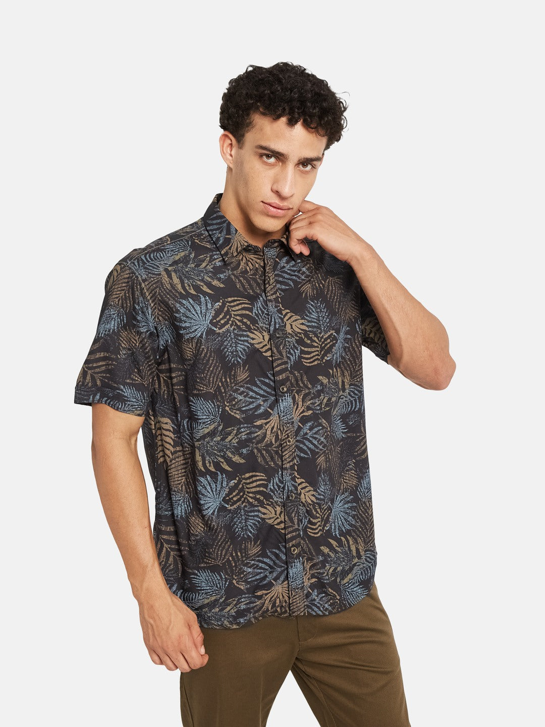 METTLE Men Floral Printed Spread Collar Cotton Casual Shirt