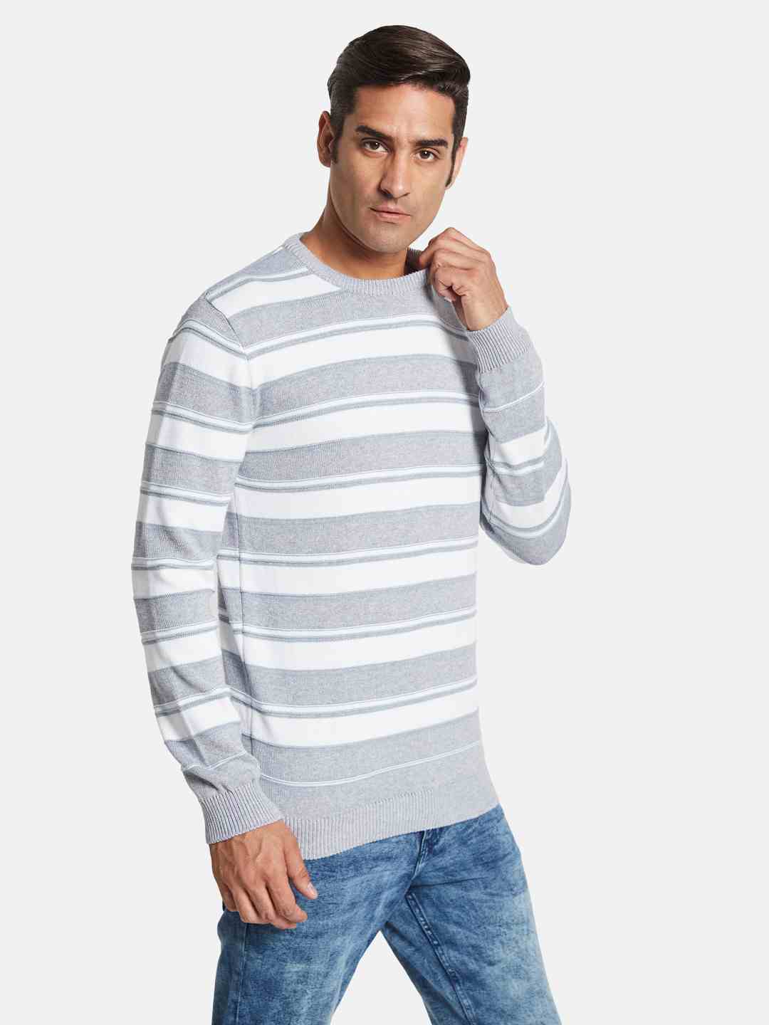 METTLE Men Striped Cotton Pullover