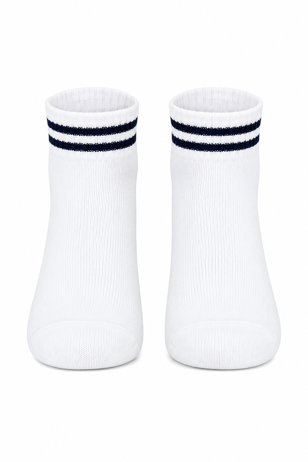 Men’s White Ankle Length Socks with Double Navy Stripe