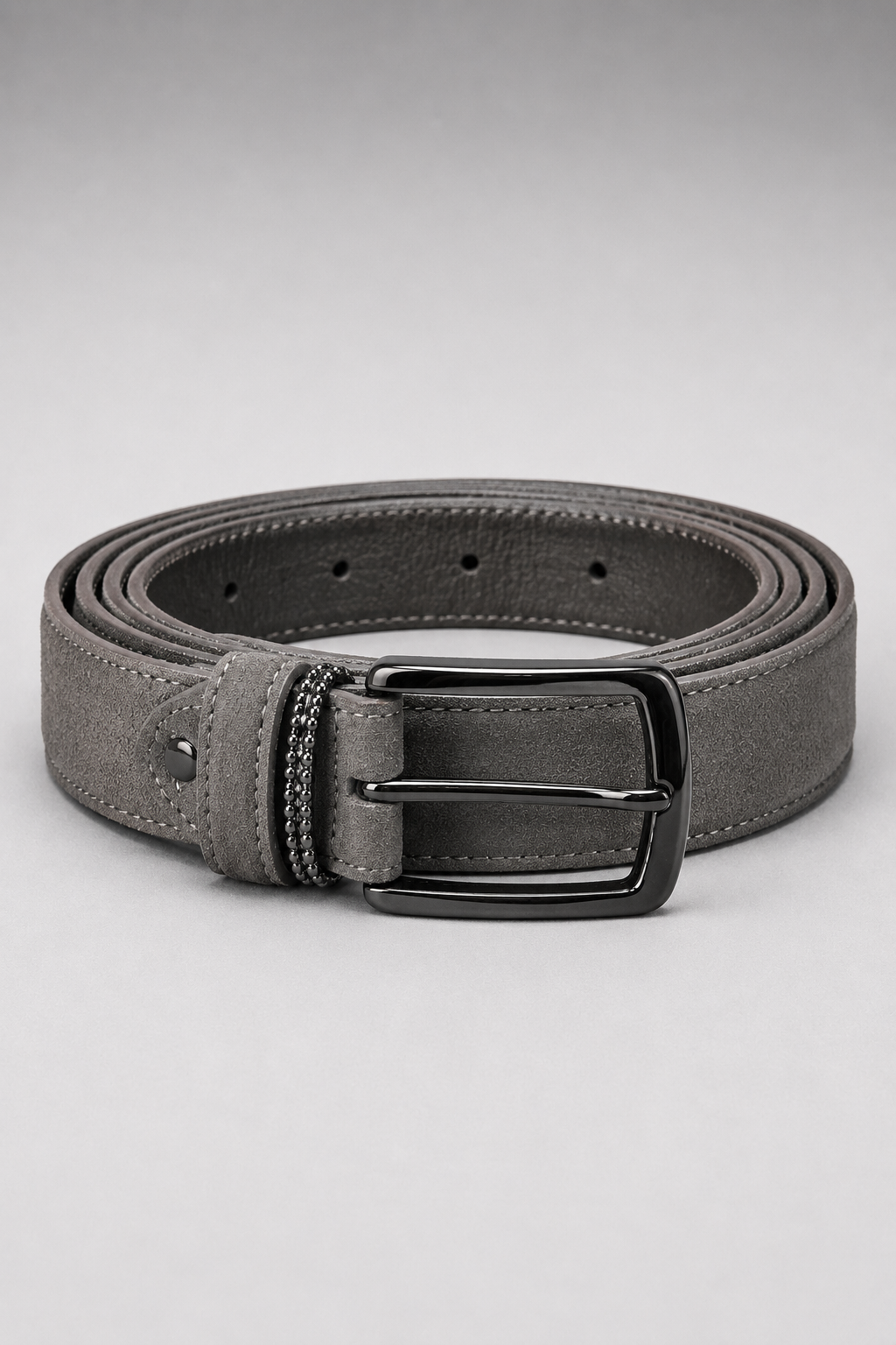 Men's Stone Grey Suede Leather Belt with Gunmetal Buckle | Premium Casual & Smart Casual Belt for Men