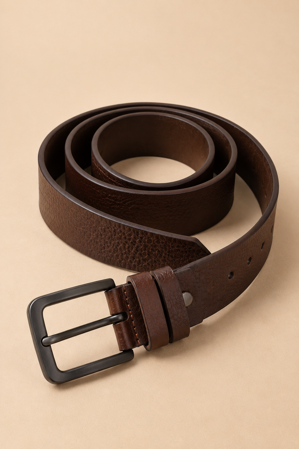 Men's Tan Leather Belt with Matte Black Buckle | Premium Textured Casual & Formal Belt for Men