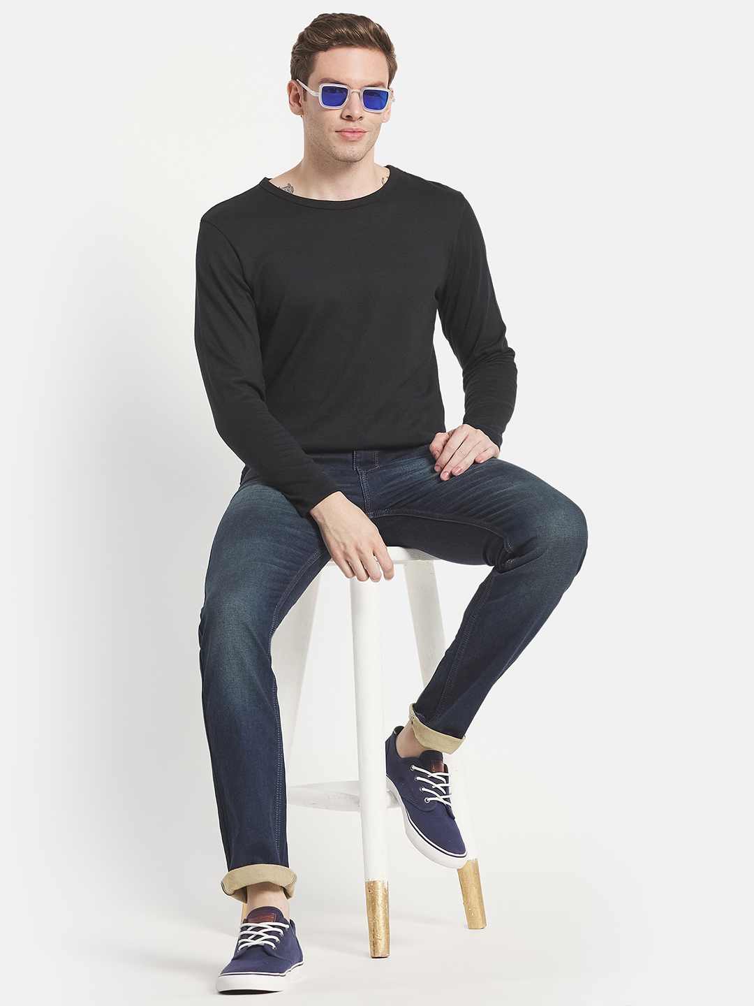 Octave Men Blue Straight Fit Heavy Fade Stretchable Cotton Jeans