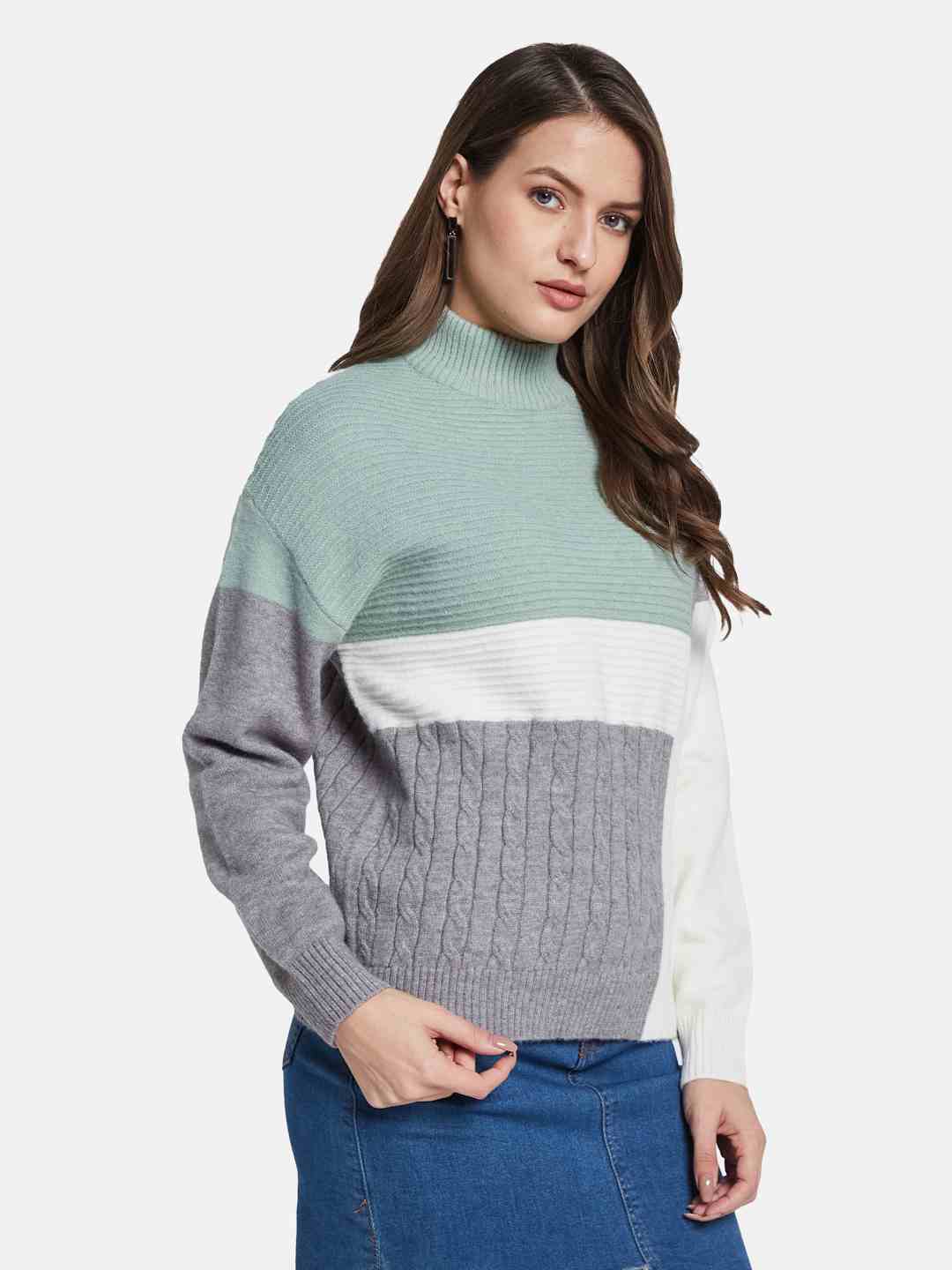 METTLE Women Colourblocked Pullover