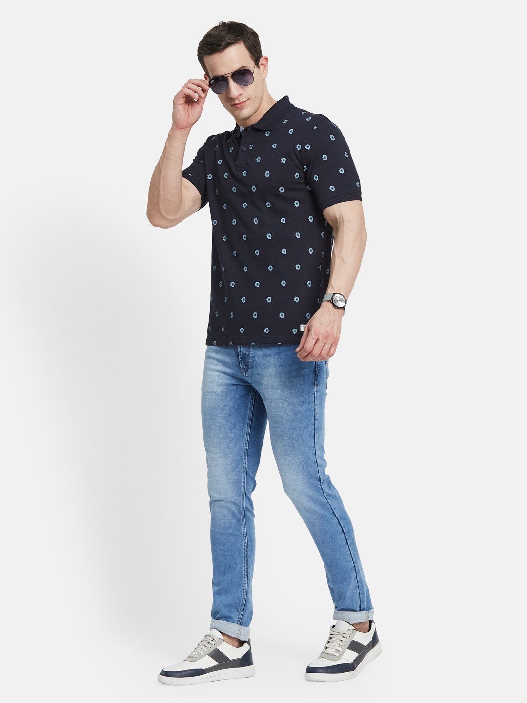 AOP FLORAL PRINT POLO NECK PIQUE T-SHIRT