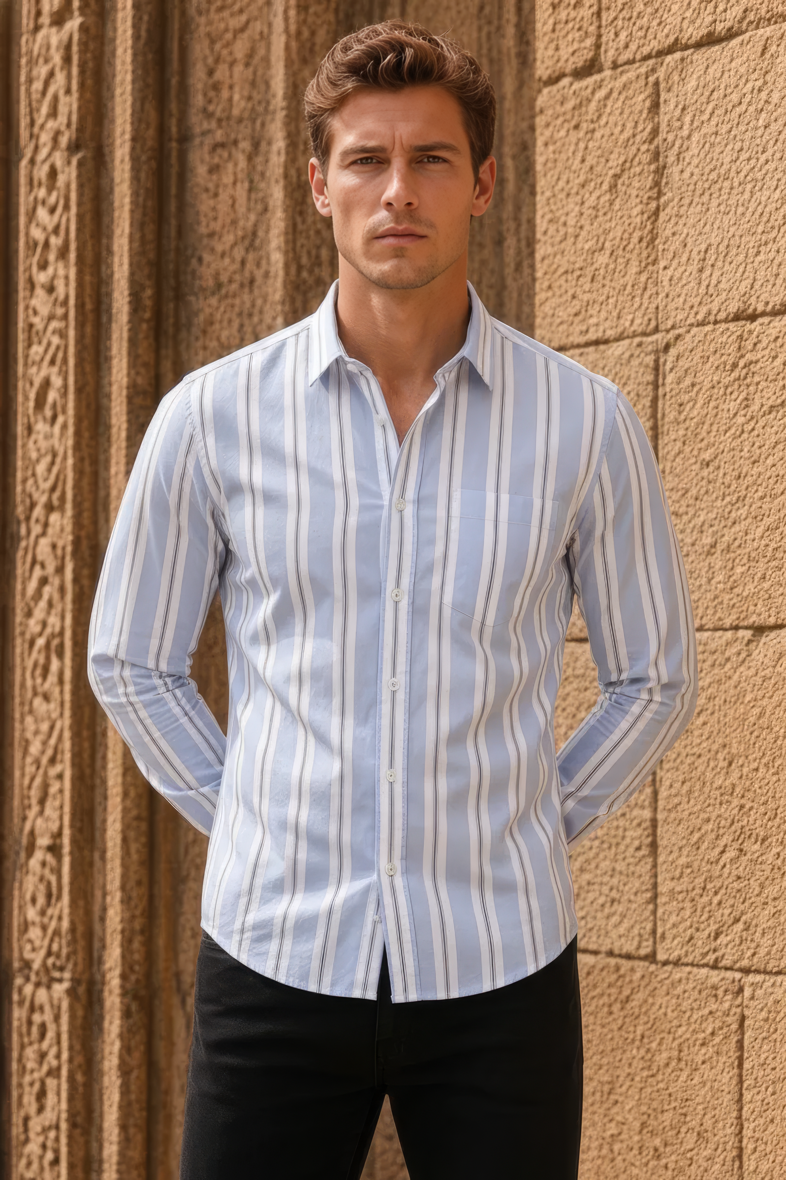 Men’s Sky Blue Striped Oxford Cotton Shirt