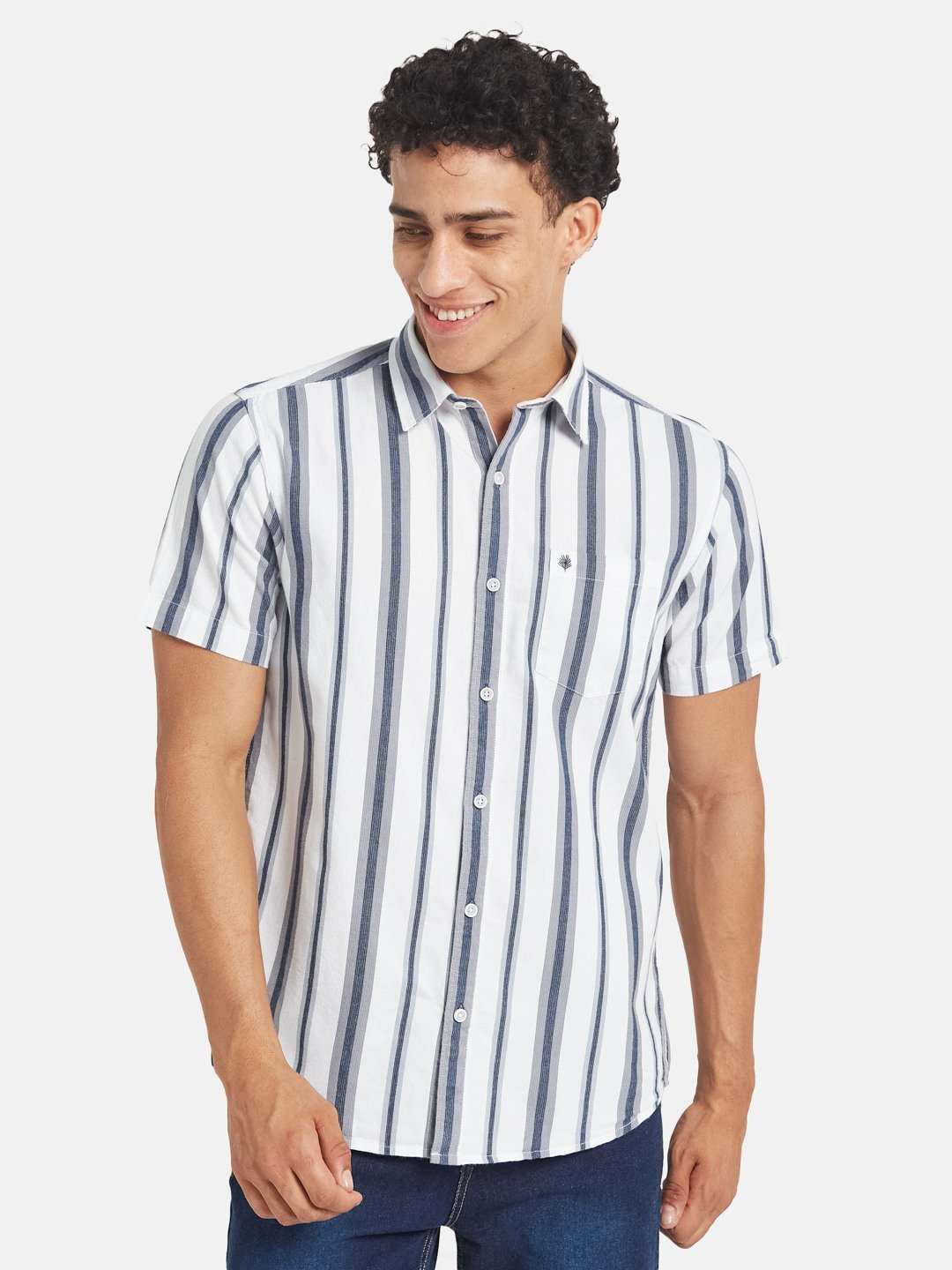 METTLE SS25 Vertical Striped Spread Collar Cotton Casual Shirt