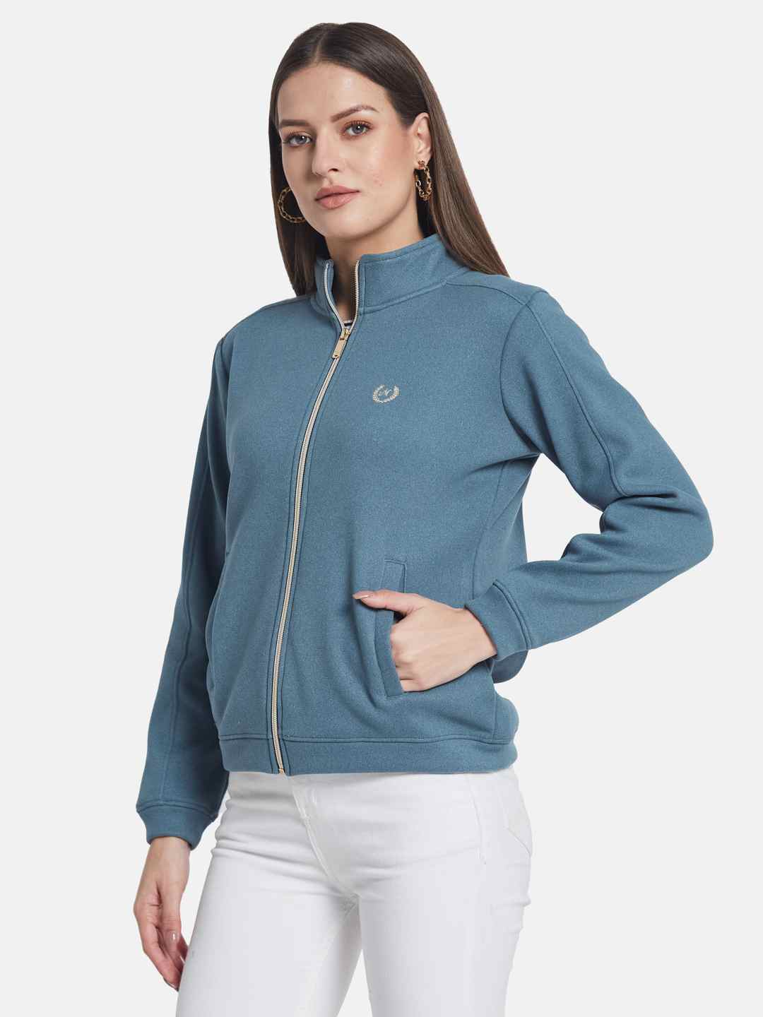 METTLE Women Mandarin Collar Long Sleeves Sweatshirt