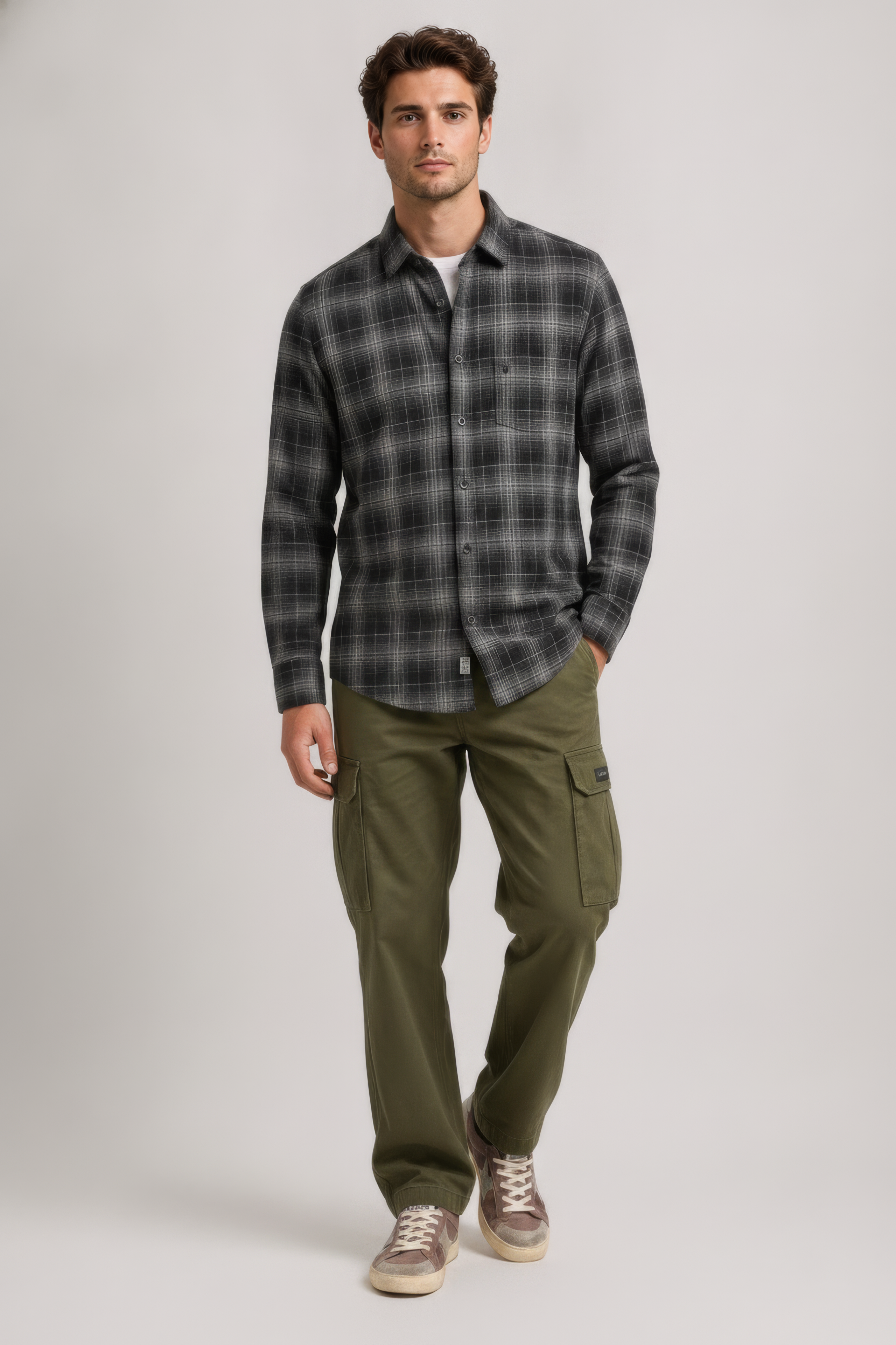 Men’s Coffee Check Oxford Cotton Full-Sleeve Shirt