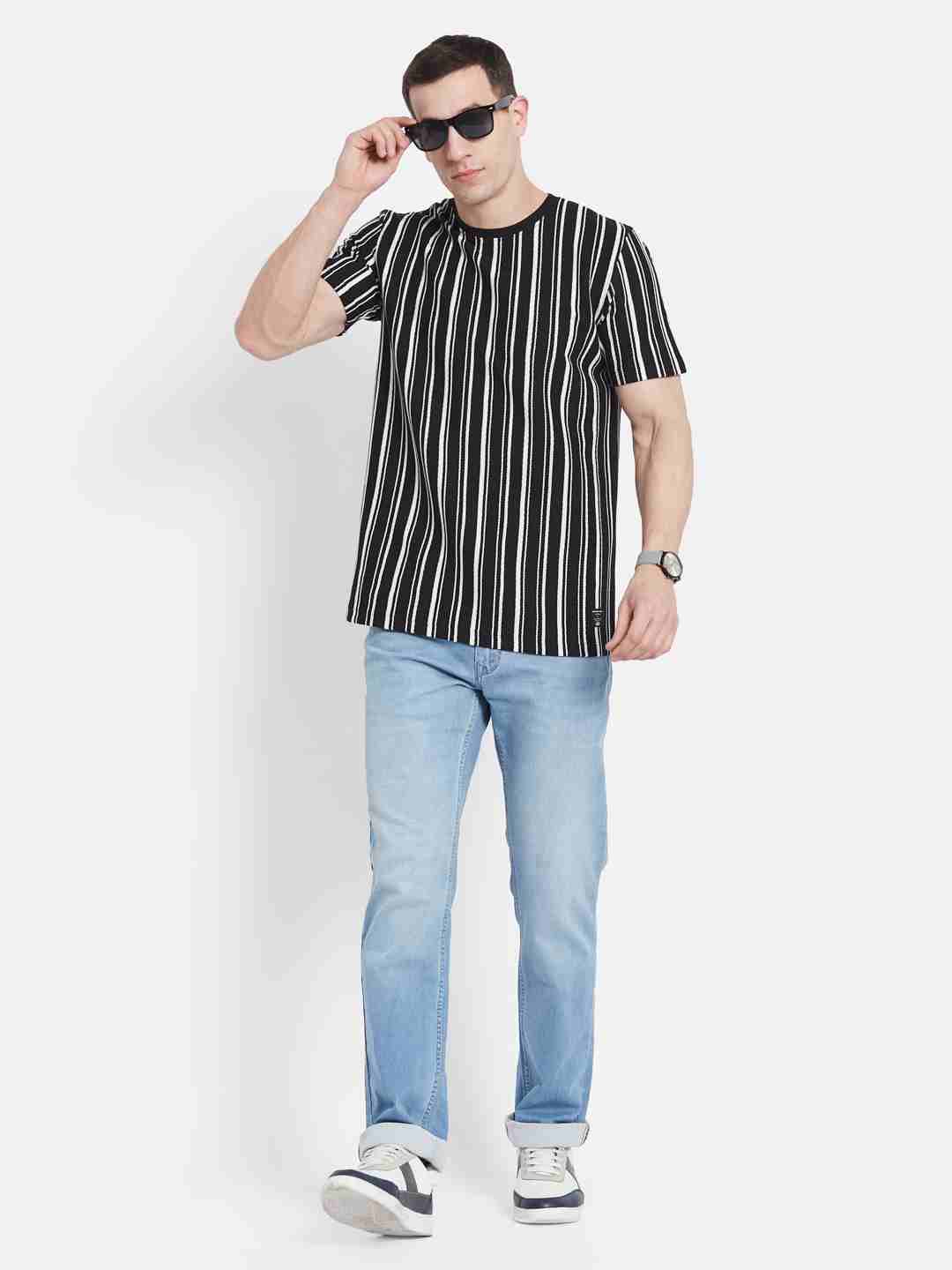 Octave Men Striped Monochrome T-shirt