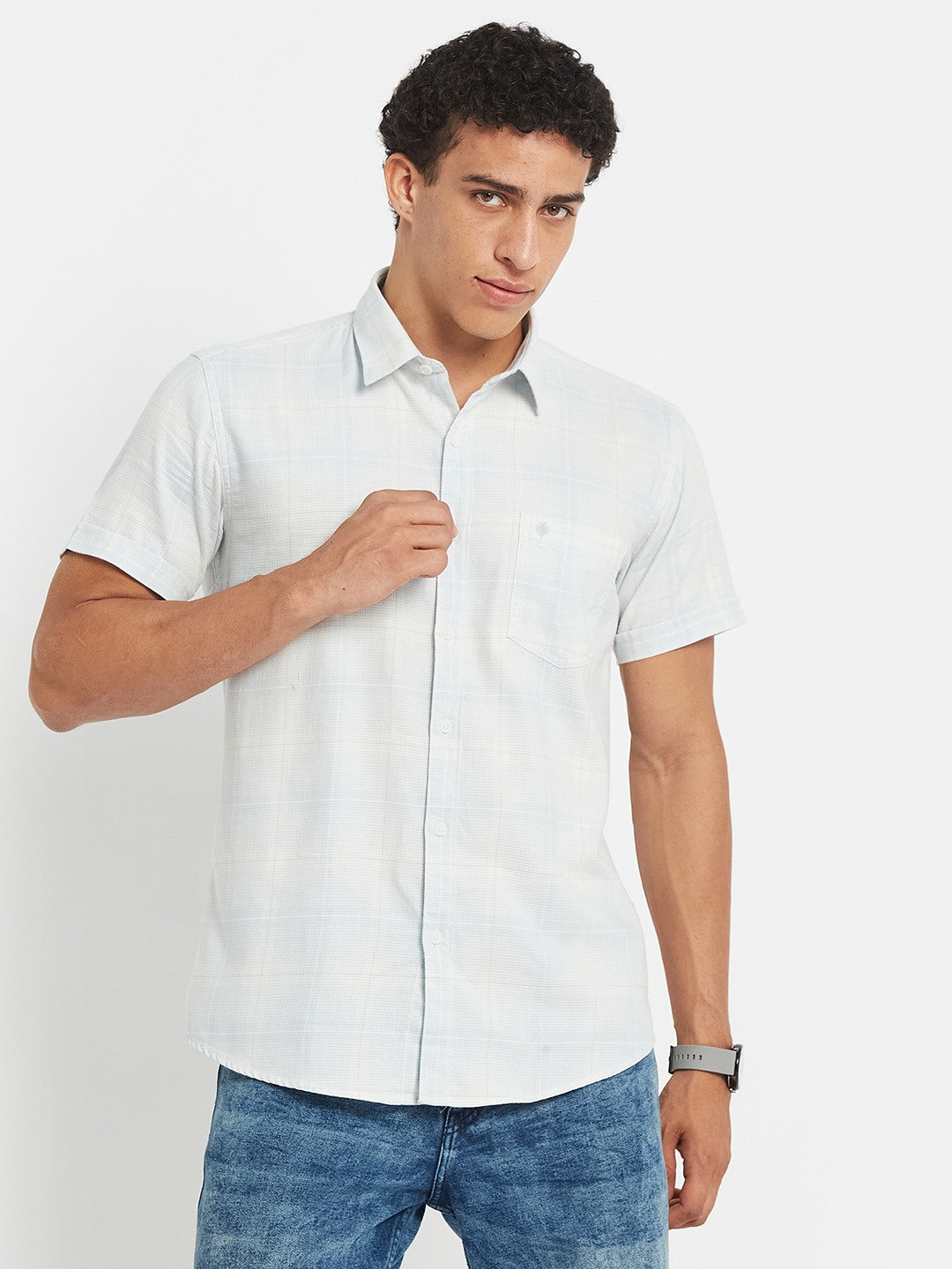 METTLE Men Checked Spread Collar Cotton Casual Shirt