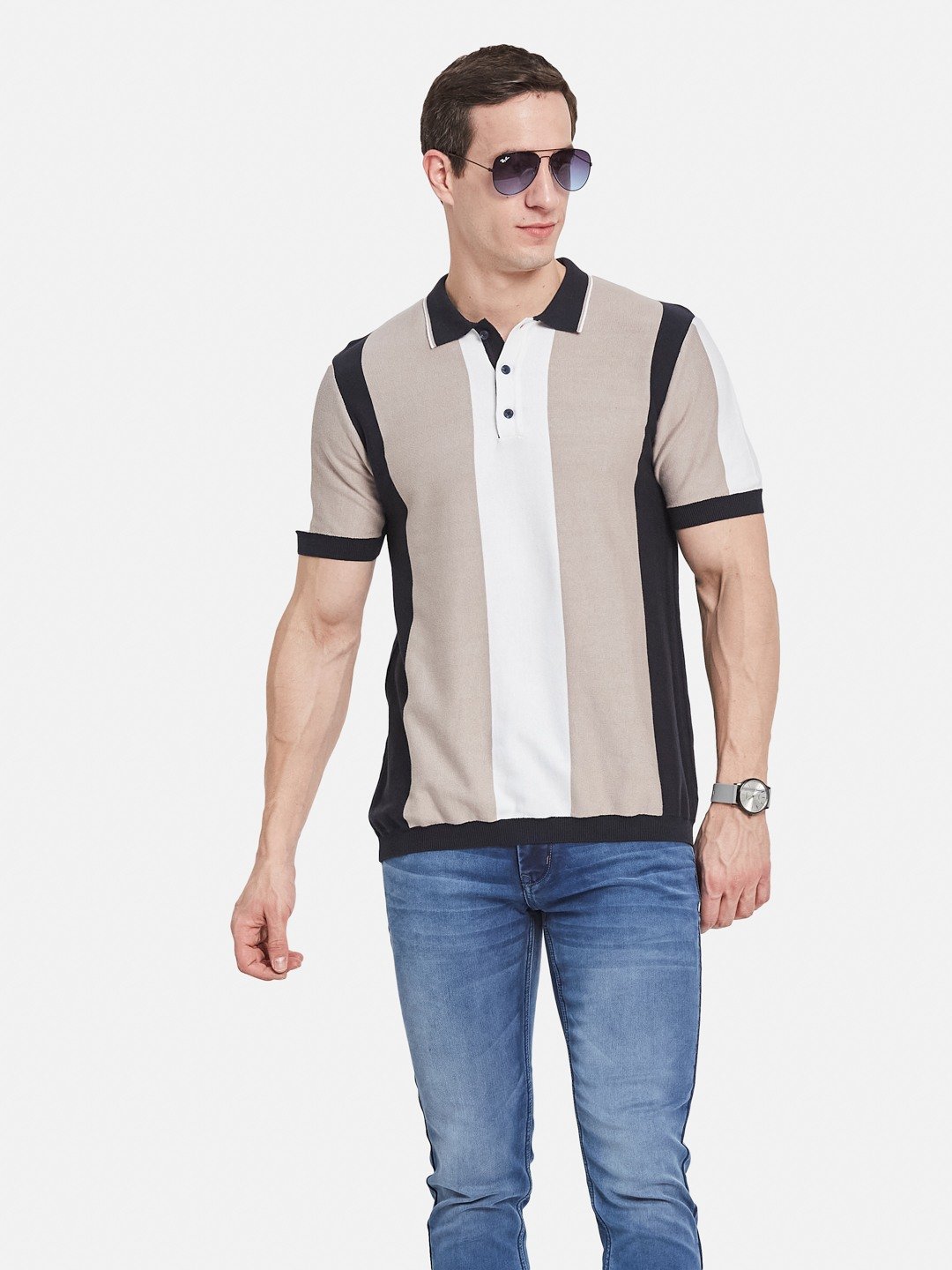 METTLE Men Colourblocked Polo Collar T-shirt