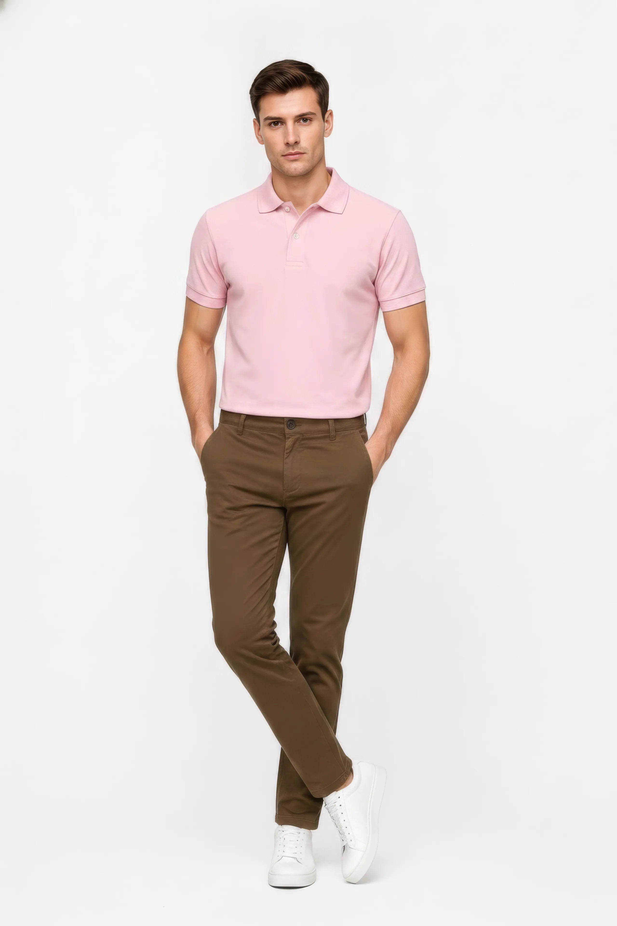Men Coffee Mid-Rise Cotton Trousers