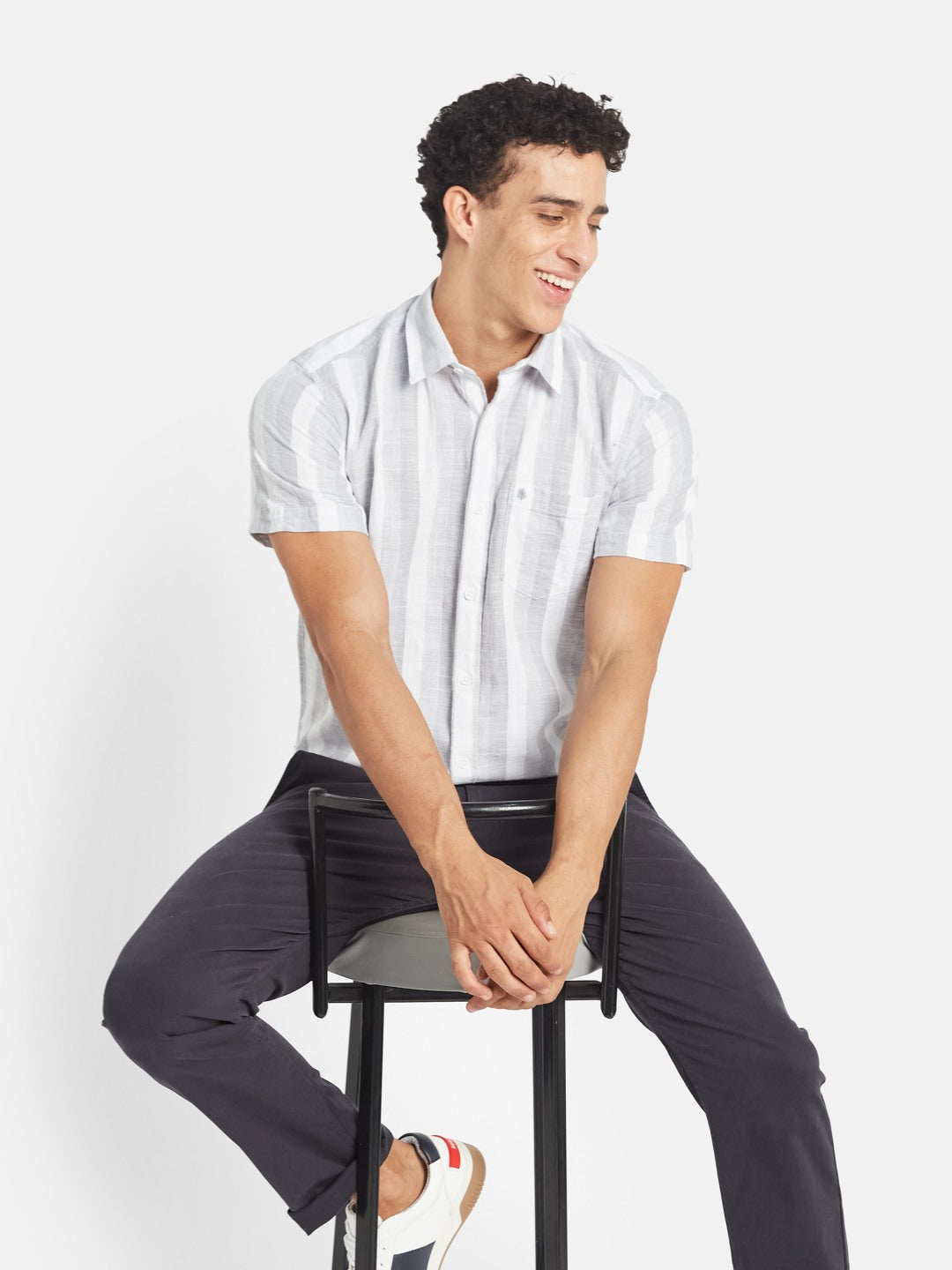 METTLE Men Vertical Striped Spread Collar Cotton Casual Shirt