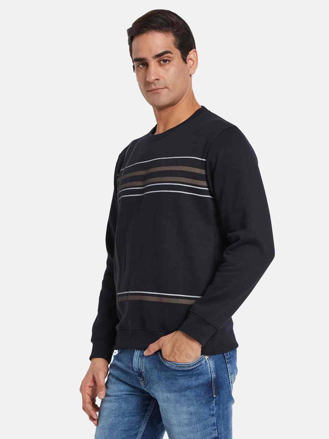 Octave Men Striped Round Neck Sweatshirt