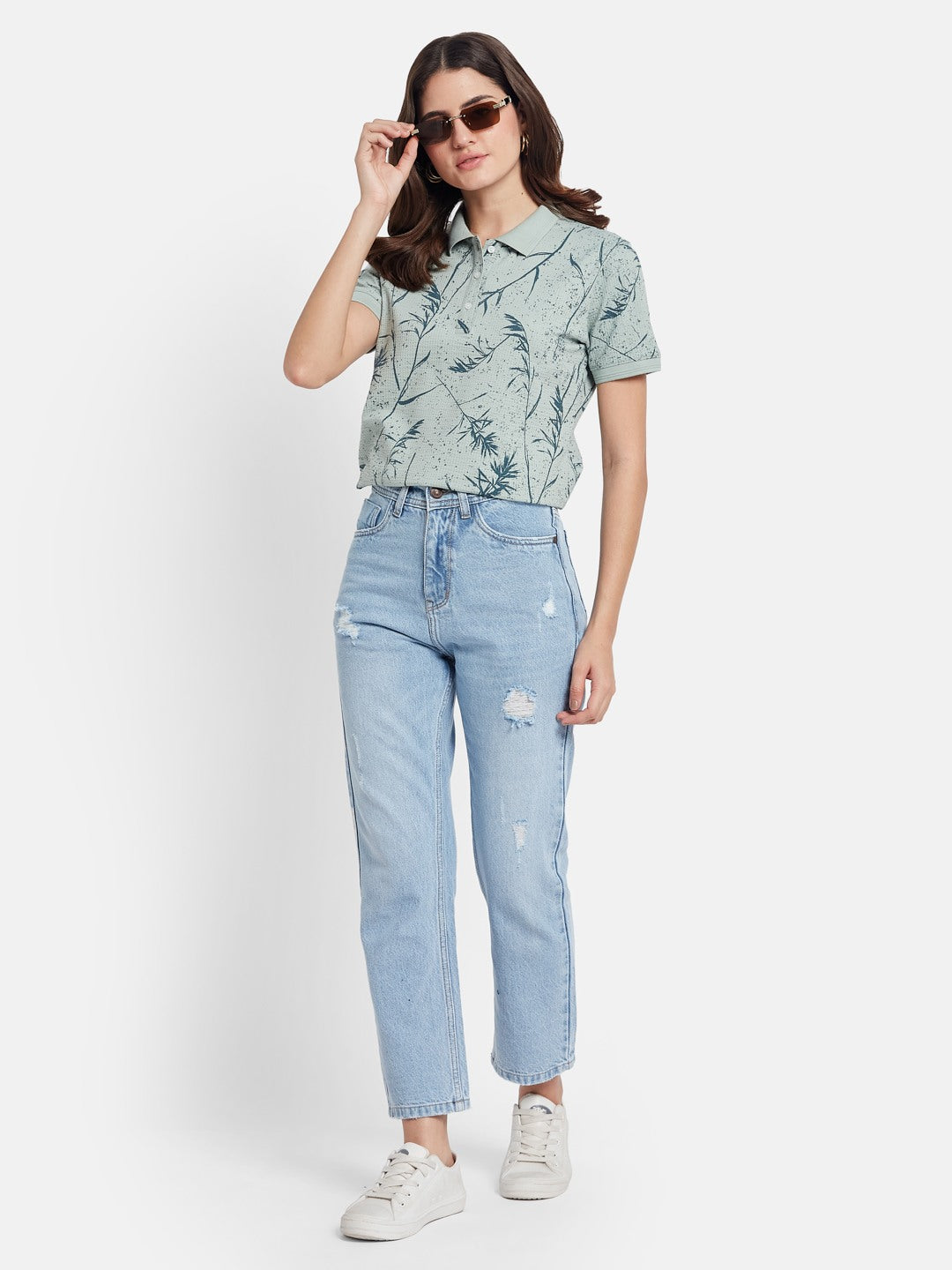 METTLE Floral Printed Polo Collar Cotton T-shirt