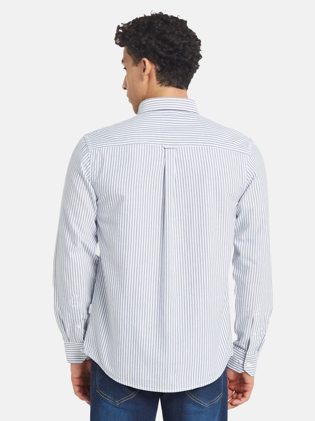 METTLE Men Vertical Striped Button-Down Collar Cotton Casual Shirt