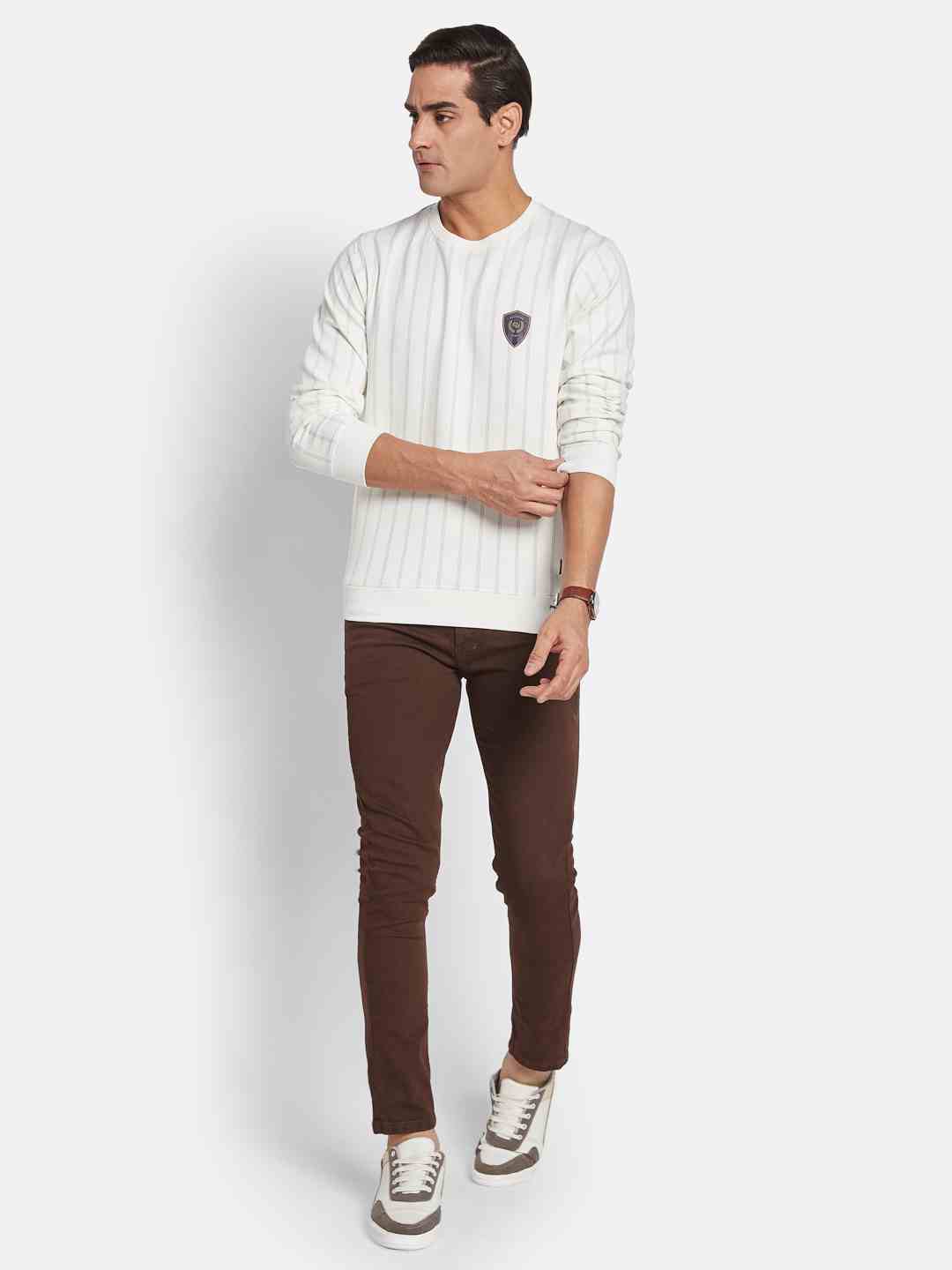 Octave Men Round Neck Striped Pullover Sweatshirt
