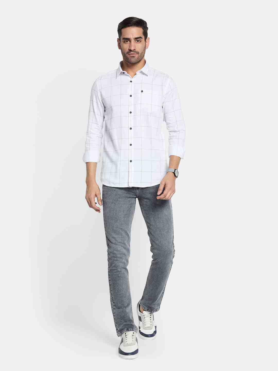 METTLE Men Spread Collar Checked Cotton Casual Shirt