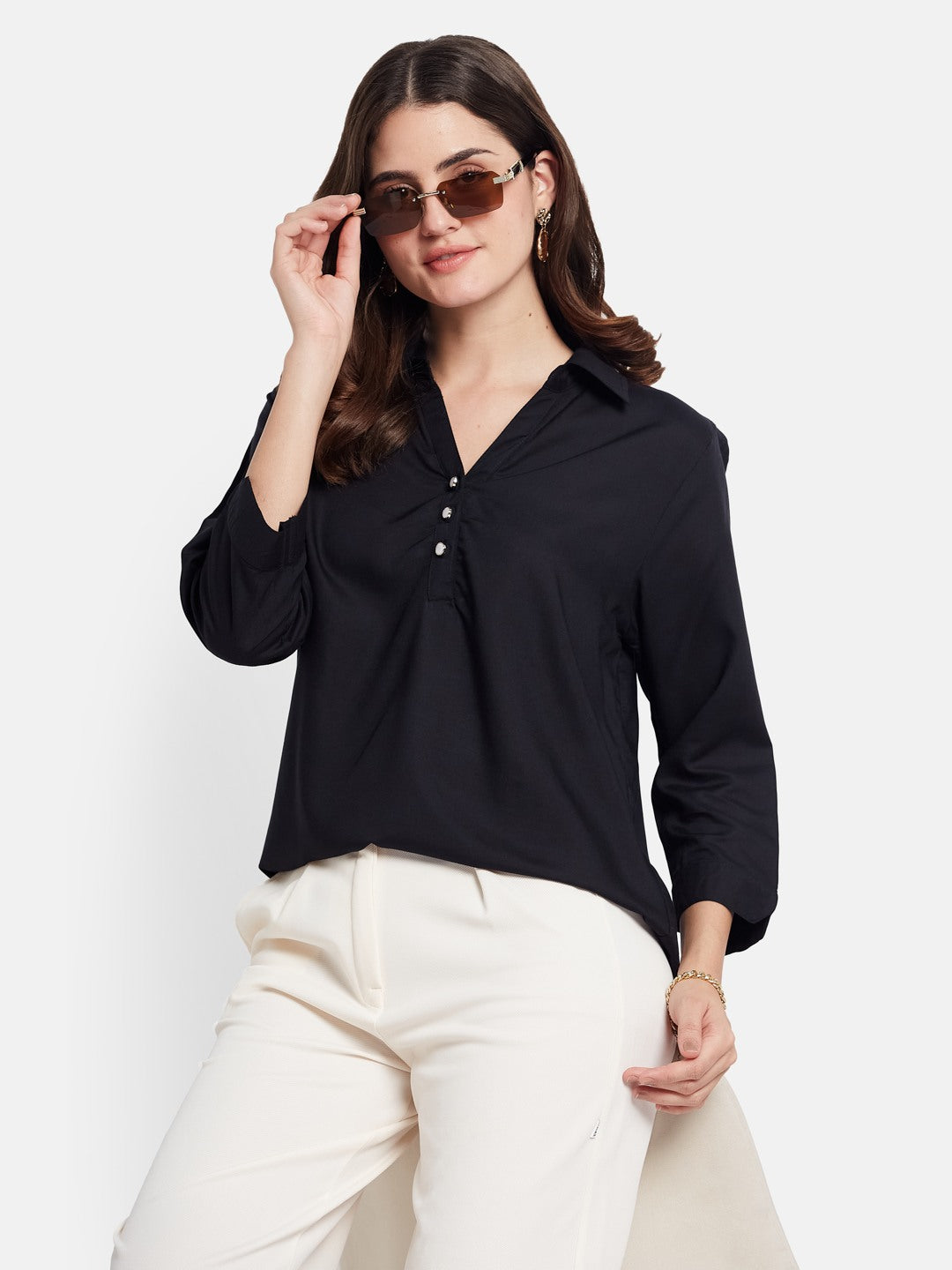 METTLE Women Shirt Collar Cotton Regular Top