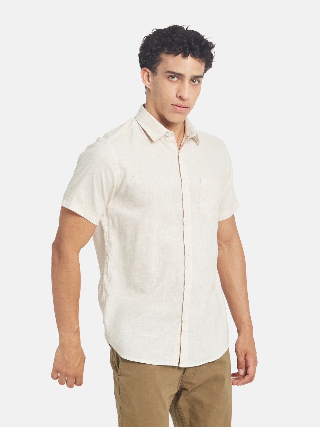 METTLE Men Solid Spread Collar Cotton Casual Shirt