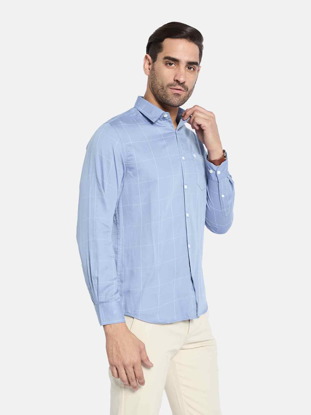 METTLE Men Spread Collar Checked Cotton Casual Shirt