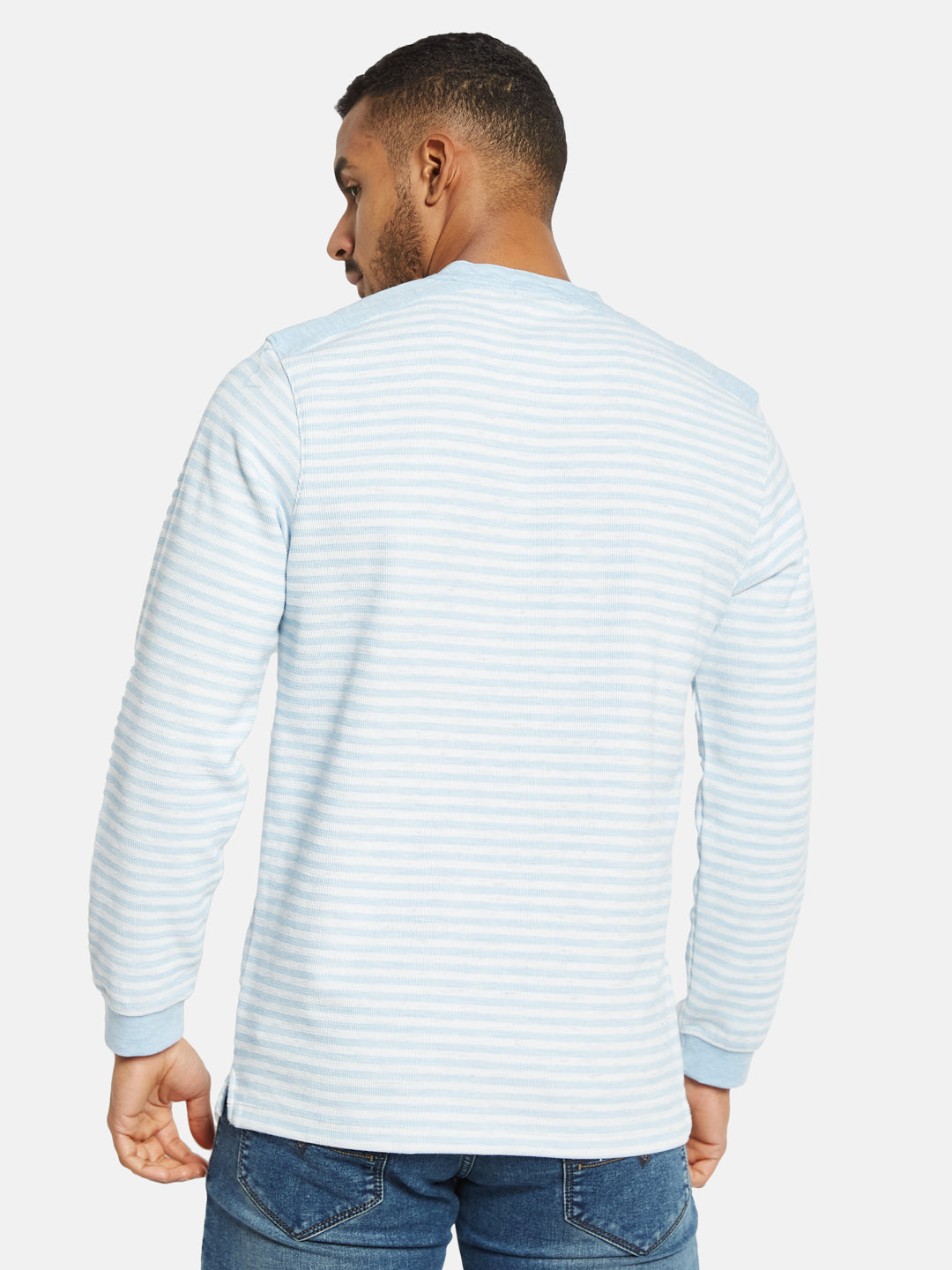 METTLE Men Striped Mandarin Collar Pockets T-shirt