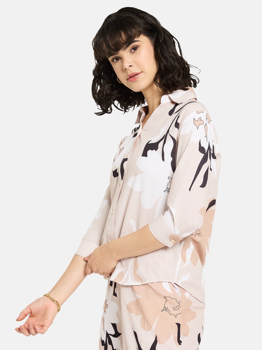 METTLE Women Floral Printed Polo Collar T-shirt