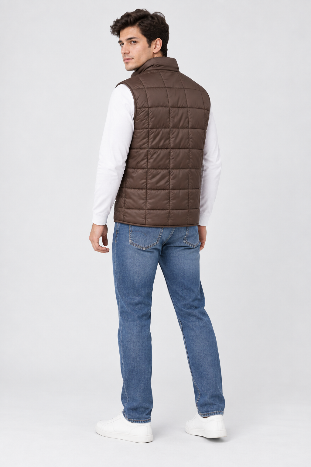 Men’s Espresso Lightweight Reversible Woven Puffer Gilet – Regular Fit Sleeveless Jacket