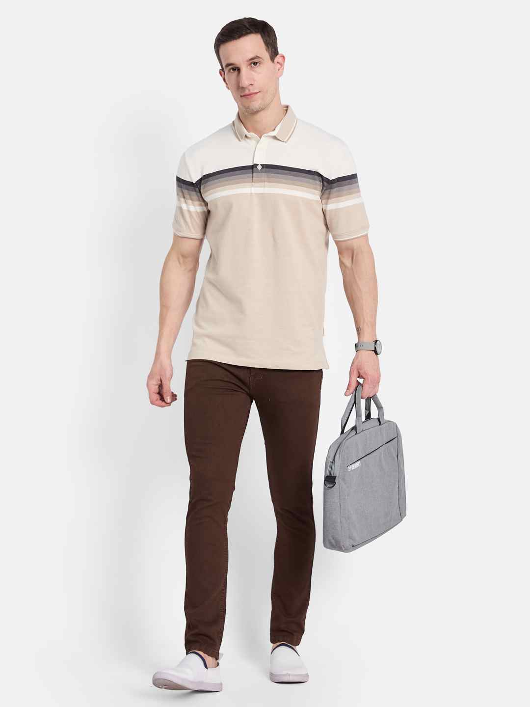 Octave Men Colourblocked Polo Collar T-shirt