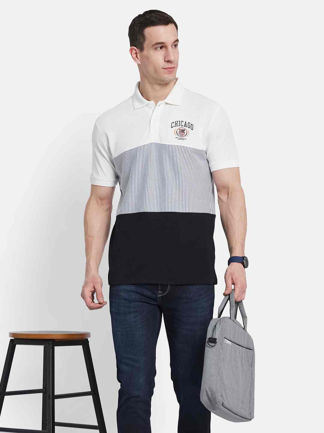 Octave Men Striped Polo Collar T-shirt
