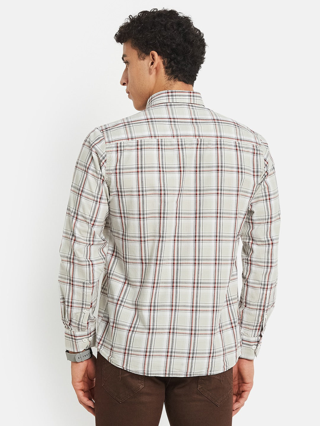 METTLE SS25 Checked Cotton Spread Collar Casual Shirt