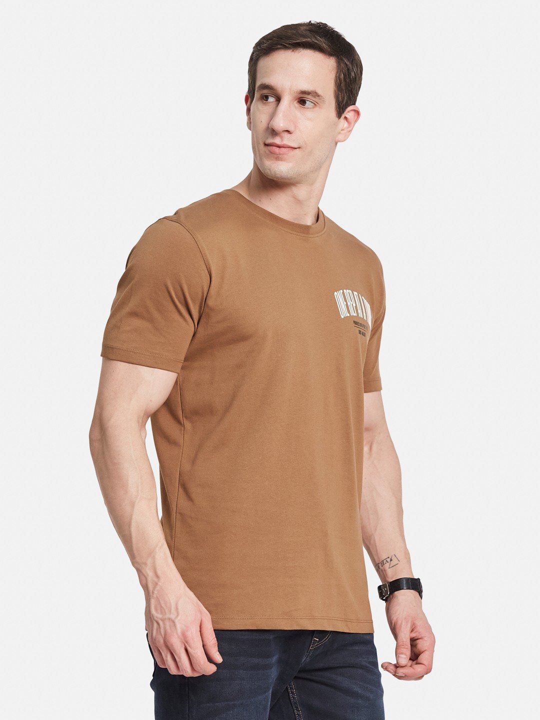 BACK  PRINT ROUND NECK SINGLE JERSEY KNIT T-SHIRT