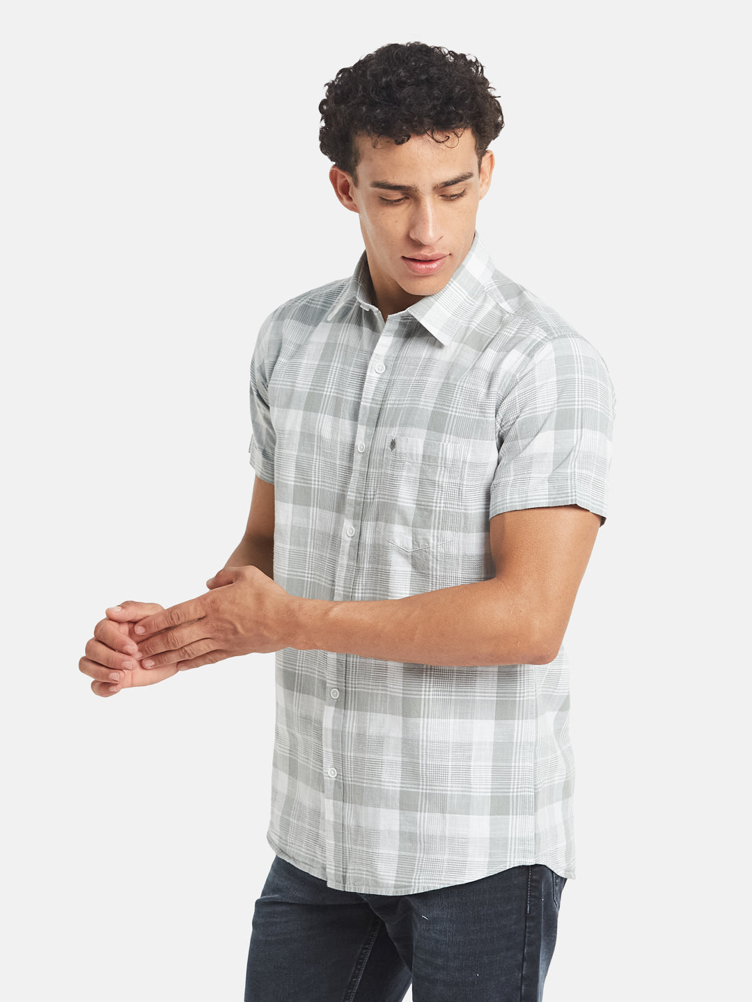 METTLE Men Tartan Checked Spread Collar Cotton Casual Shirt