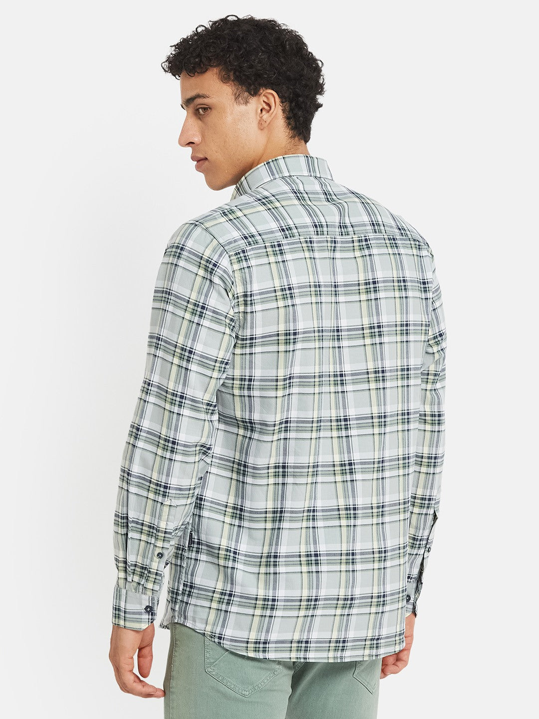 METTLE Men Tartan Checked Spread Collar Cotton Casual Shirt
