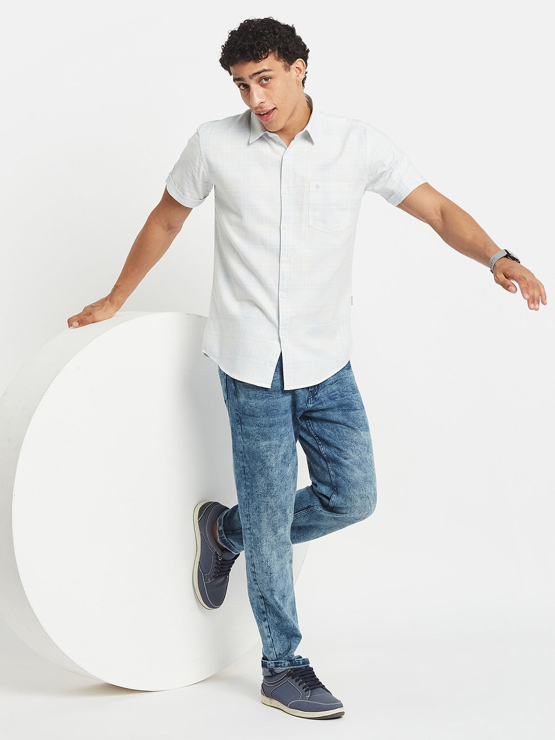 METTLE Men Checked Spread Collar Cotton Casual Shirt