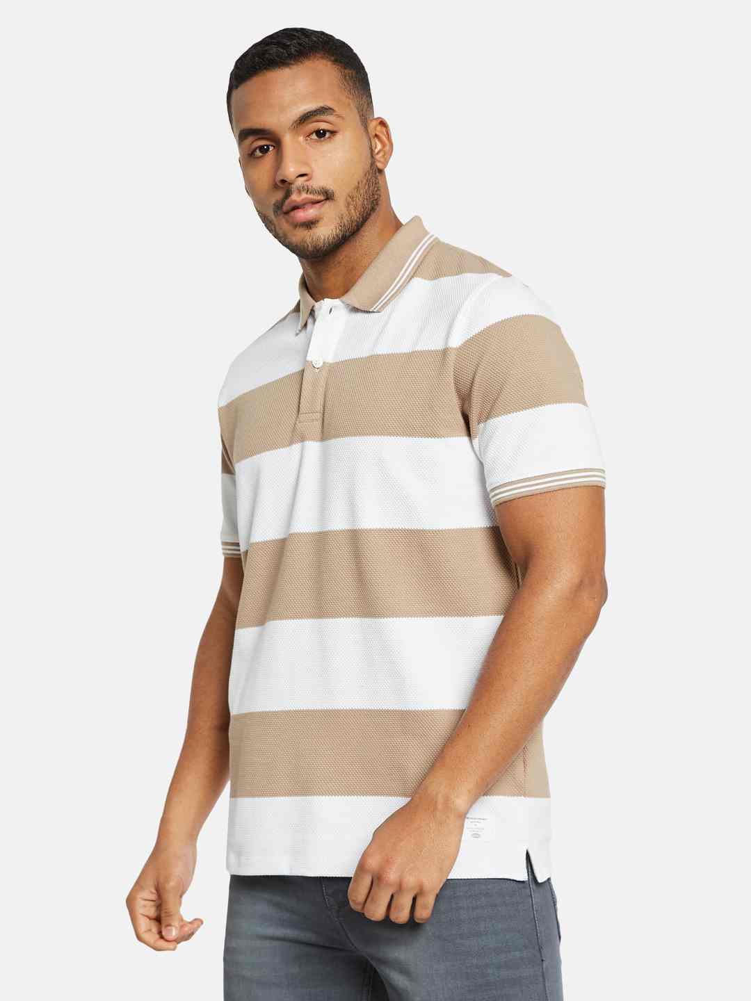 Octave Men Colourblocked Polo Collar T-shirt